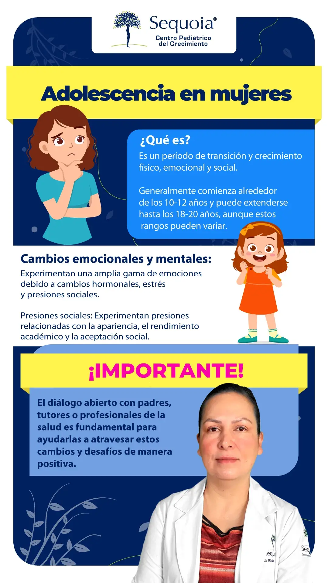 Crecimiento y cambios de la adolescencia en mujeres - infografía