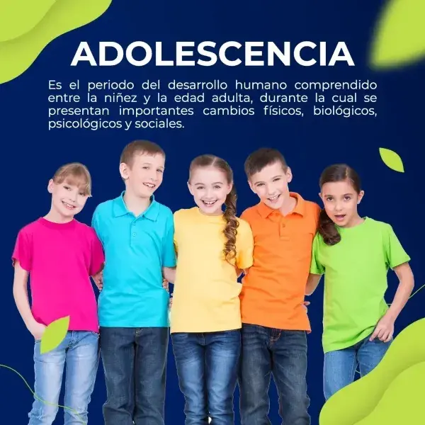 Infografía que explica qué es la adolescencia con ejemplo de niños y niñas adolescentes
